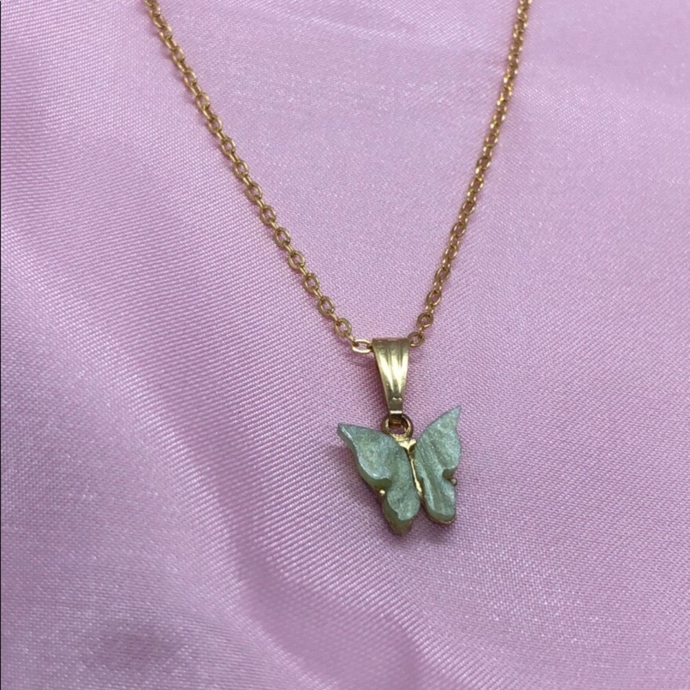 Green Butterfly Gold Filled Necklace